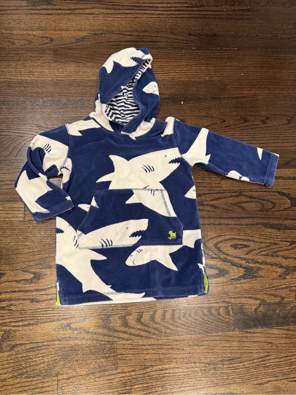 Mini Boden Boys Toweling Dress Swim Cover Up Shark Hooded Pullover Terry Cloth